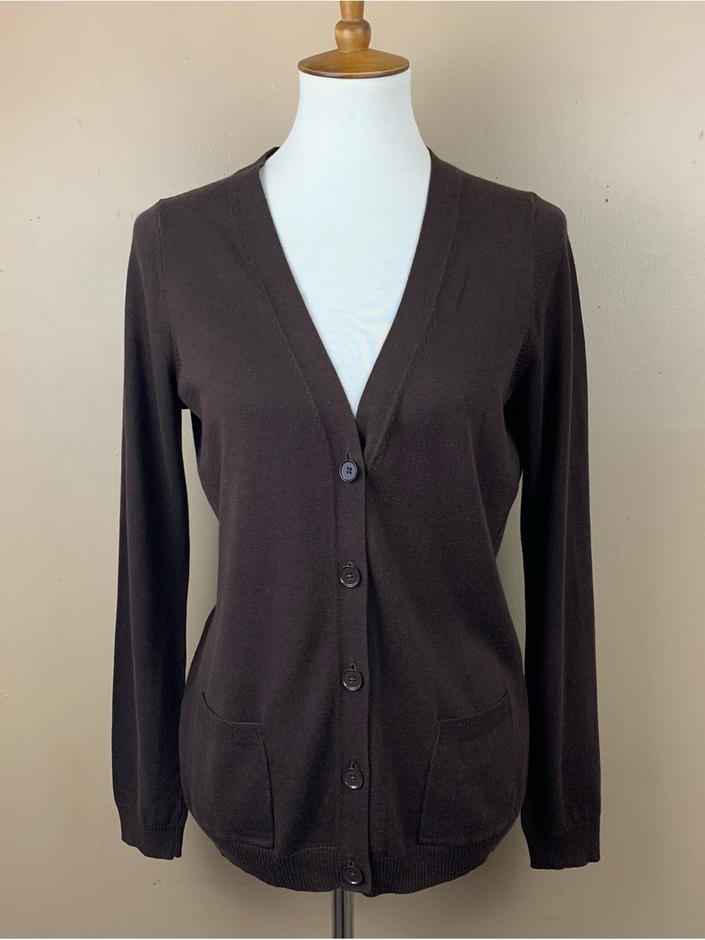 Talbots Cardigan Womens Medium Brown Button Front Preppy Cotton Blend Sweater